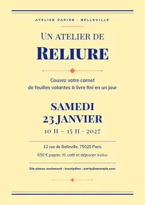 Atelier de reliure — affiche typographique