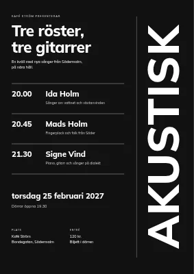 Singer-songwriter-kväll — akustisk