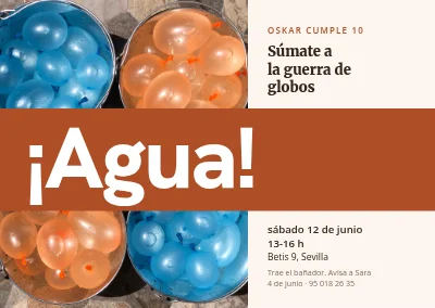 Décimo cumpleaños — invitación a una guerra de globos de agua