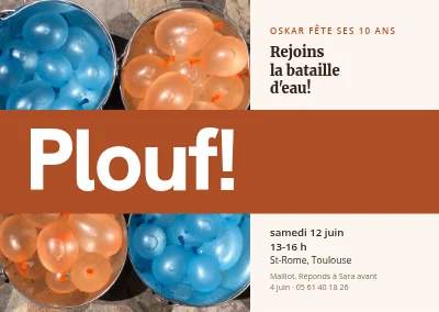 Dixième anniversaire — invitation à une bataille de ballons d'eau