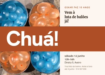 Décimo aniversário — convite para batalha de balões de água