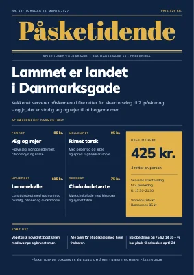 Påskemenu som avisforside — Fredericia