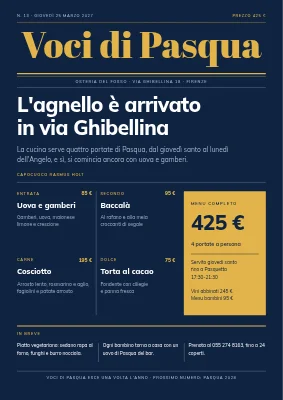Menù di Pasqua come prima pagina — Fredericia