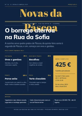 Menu de Páscoa como primeira página — Fredericia