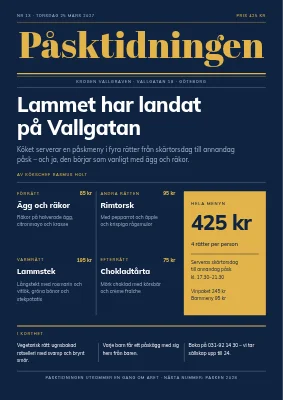 Påskmeny som förstasida — Krogen Vallgraven