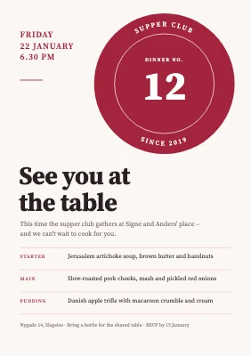 Supper club — seal and winter menu