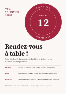 Supper club — sceau et menu d'hiver