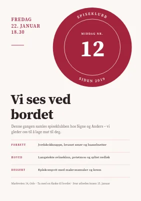 Spiseklubb — segl og vintermeny