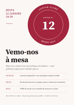 Clube de jantares — selo e menu de inverno