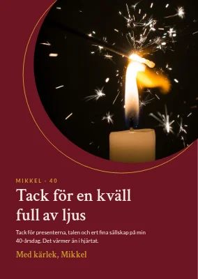 40-årsdag — tackkort med tomtebloss
