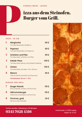 Pizza zum Mitnehmen — Speisekarte mit Initiale