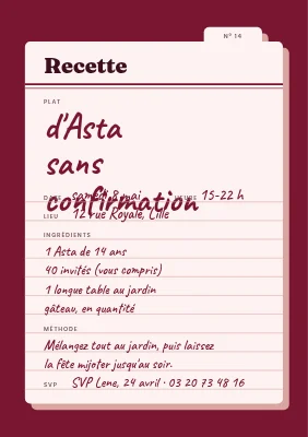 Fête de non-confirmation — carte de recette rétro