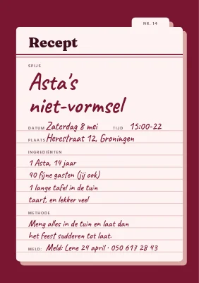 Niet-vormselfeest — retro receptenkaart