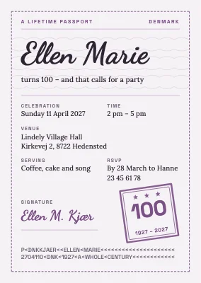 100th birthday — passport-style invitation