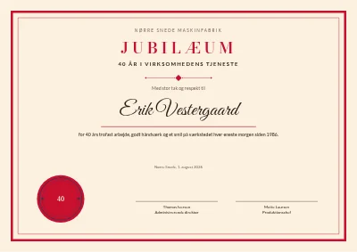 Jubilæumsdiplom — 40 år