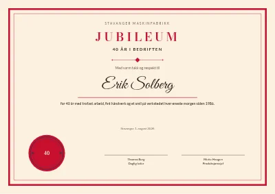 Jubileumsdiplom — 40 år
