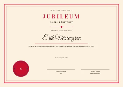 Jubileumsdiplom — 40 år