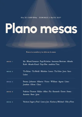 Confirmación — plano de mesas con foco de luz en tonos pastel