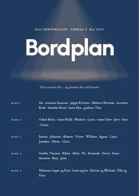 Konfirmasjon — bordkart i pasteller med spotlight