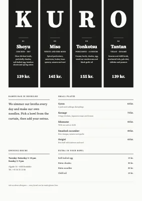 Page 1 of Ramen bar — menu with four bowls