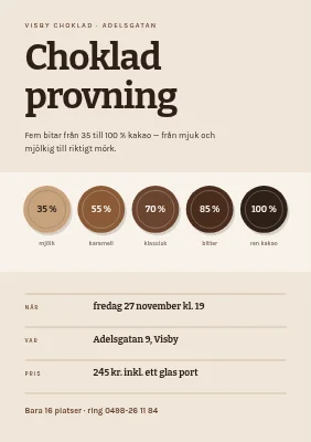 Chokladprovning — fem skivor från mjölk till mörk