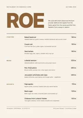 Page 1 of Gourmet menu — fjord restaurant
