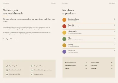 Pages 2–3 of Product catalogue for natural cosmetics – 24 pages