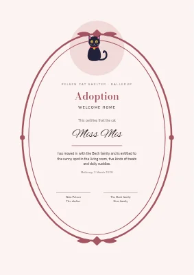 Adoption certificate — cat