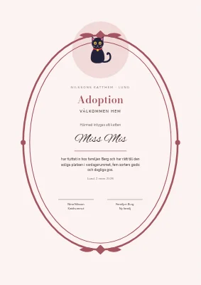 Adoptionsbevis — katt