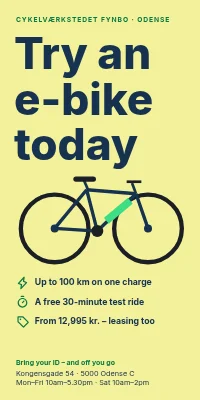 Door poster for a bike shop — try an e-bike today
