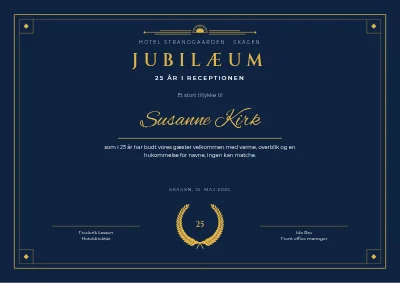 Jubilæumsdiplom — 25 år på hotellet