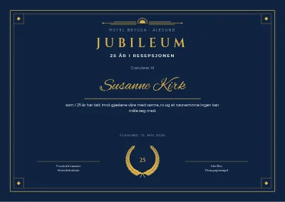 Jubileumsdiplom — 25 år på hotellet