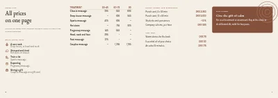 Pages 8–9 of Treatments and prices for a massage clinic – 12 pages