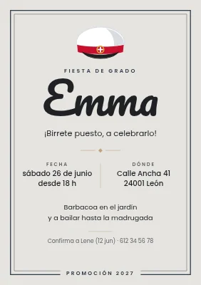 Fiesta de graduación — ya con el birrete puesto