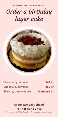 Door poster for a patisserie — order a birthday layer cake