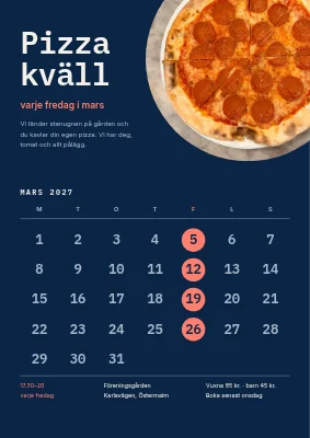 Pizzakväll varje fredag — kalenderaffisch