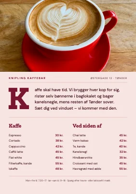 Kaffebar — menukort med stort forbogstav