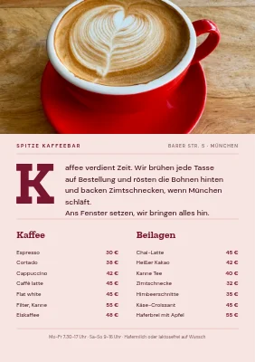 Kaffeebar — Speisekarte mit großer Initiale