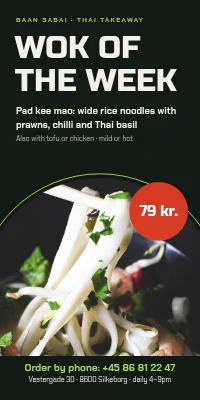 Door poster for a Thai takeaway — wok of the week