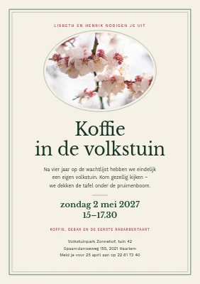 Koffie-uitnodiging voor de volkstuin
