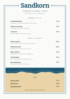 Strandkafé — meny på to sider