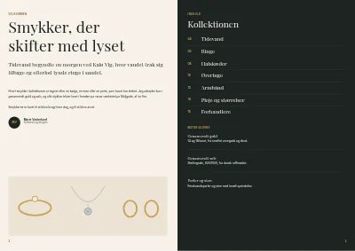 Side 2–3 af Kollektionskatalog for smykkedesigner – 16 sider