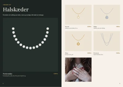 Side 8–9 af Kollektionskatalog for smykkedesigner – 16 sider