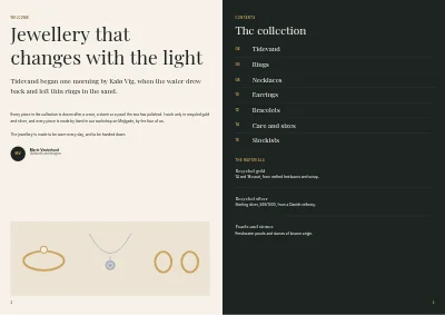 Σελίδες 2–3 του Collection catalogue for a jewellery designer – 16 pages