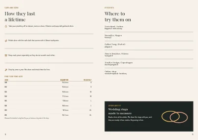 Σελίδες 14–15 του Collection catalogue for a jewellery designer – 16 pages