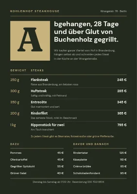 Steakhouse — Speisekarte mit Initiale