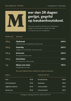 Steakhouse — menu met een sierinitiaal