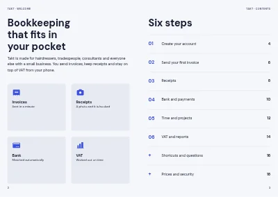 Pages 2–3 of User guide to an app for small businesses – 20 pages
