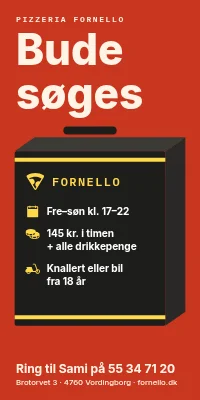 Dørplakat til pizzeria — vi søger bude