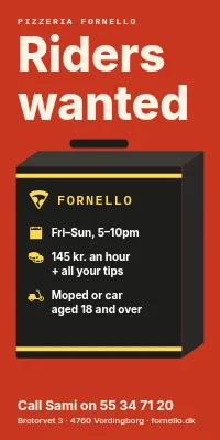 Door poster for a pizzeria — delivery riders wanted